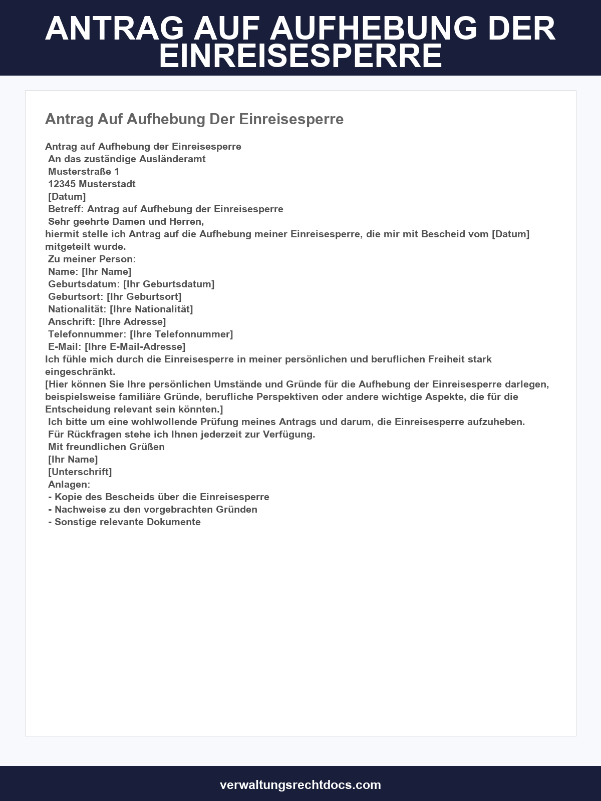 Antrag Auf Aufhebung Der Einreisesperre Muster