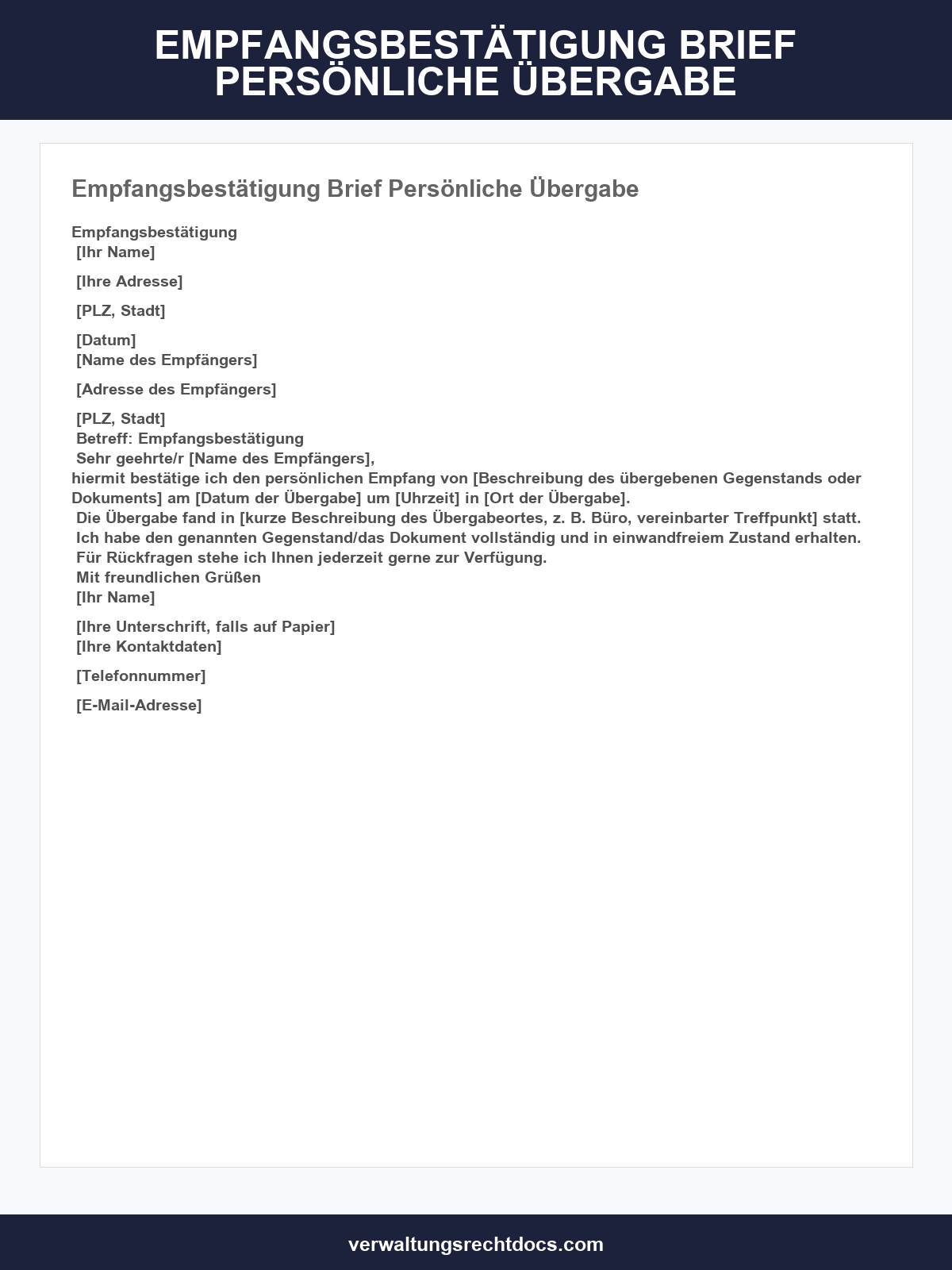 Empfangsbestätigung Brief Persönliche Übergabe Muster