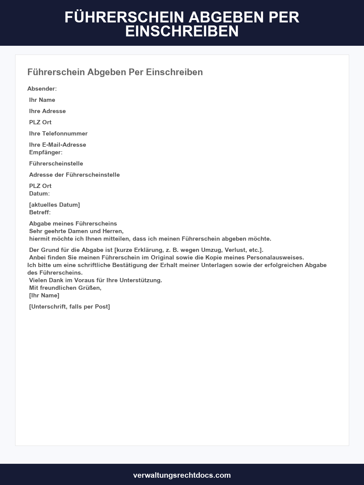 Fuhrerschein Abgeben Per Einschreiben Muster