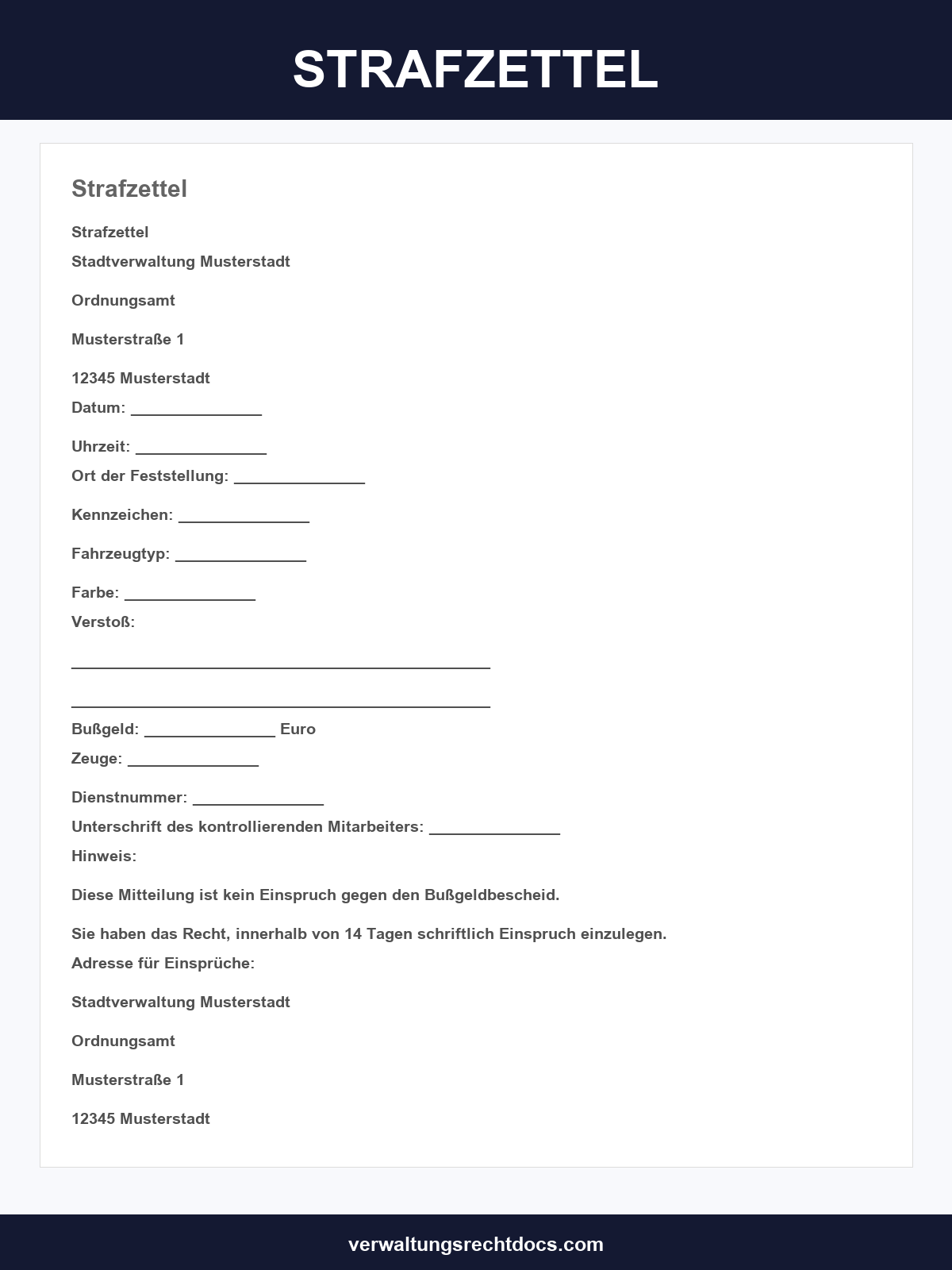 Strafzettel Vorlage